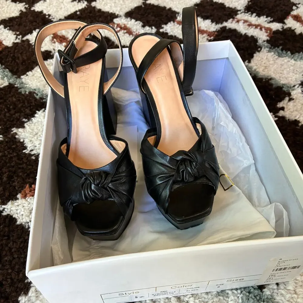 RAYE Brooklyn Platform Block-heel Sandals Black Leather Heels Size 6